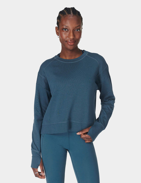 Sweaty Betty After Class Crop Sweat -Subdued Blue The Sports Edit