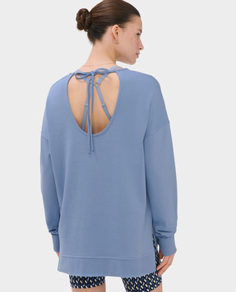 After Class Open Back Tie Sweatshirt - Faded Blue