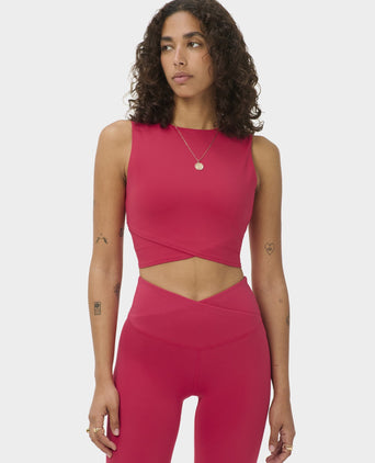 All Day Cropped Wrap Tank - Crimson Red