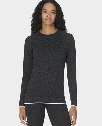 Animal Crew Neck Base Layer Top - Grey Leo Jacquard