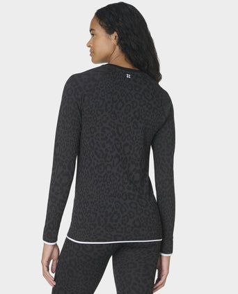 Animal Crew Neck Base Layer Top - Grey Leo Jacquard