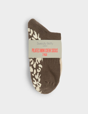 Animal Print Mini Pilates Crew Gripper 2 Pack - Khaki Brown/Pebble Beige