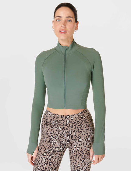 Sweaty Betty Athlete Crop Seamless Gym Zip Up - Cool Forest Greenimages1- The Sports Edit