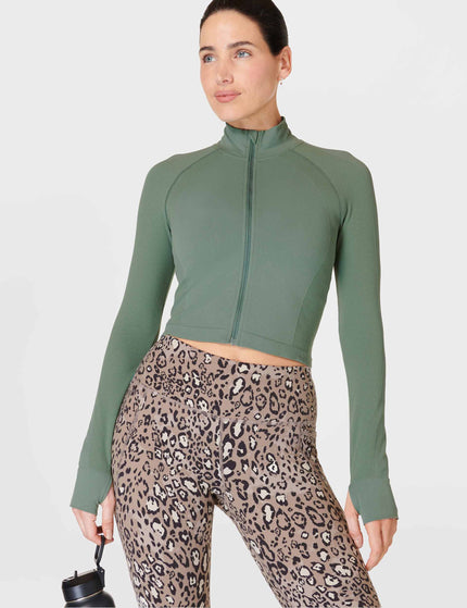 Sweaty Betty Athlete Crop Seamless Gym Zip Up - Cool Forest Greenimages6- The Sports Edit