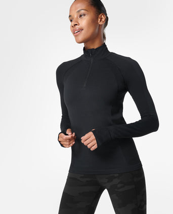 Athlete Seamless Half Zip Long Sleeve Top - Black