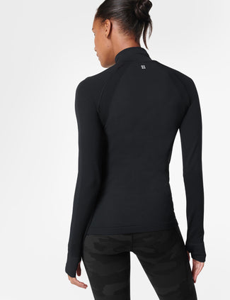 Athlete Seamless Half Zip Long Sleeve Top - Black