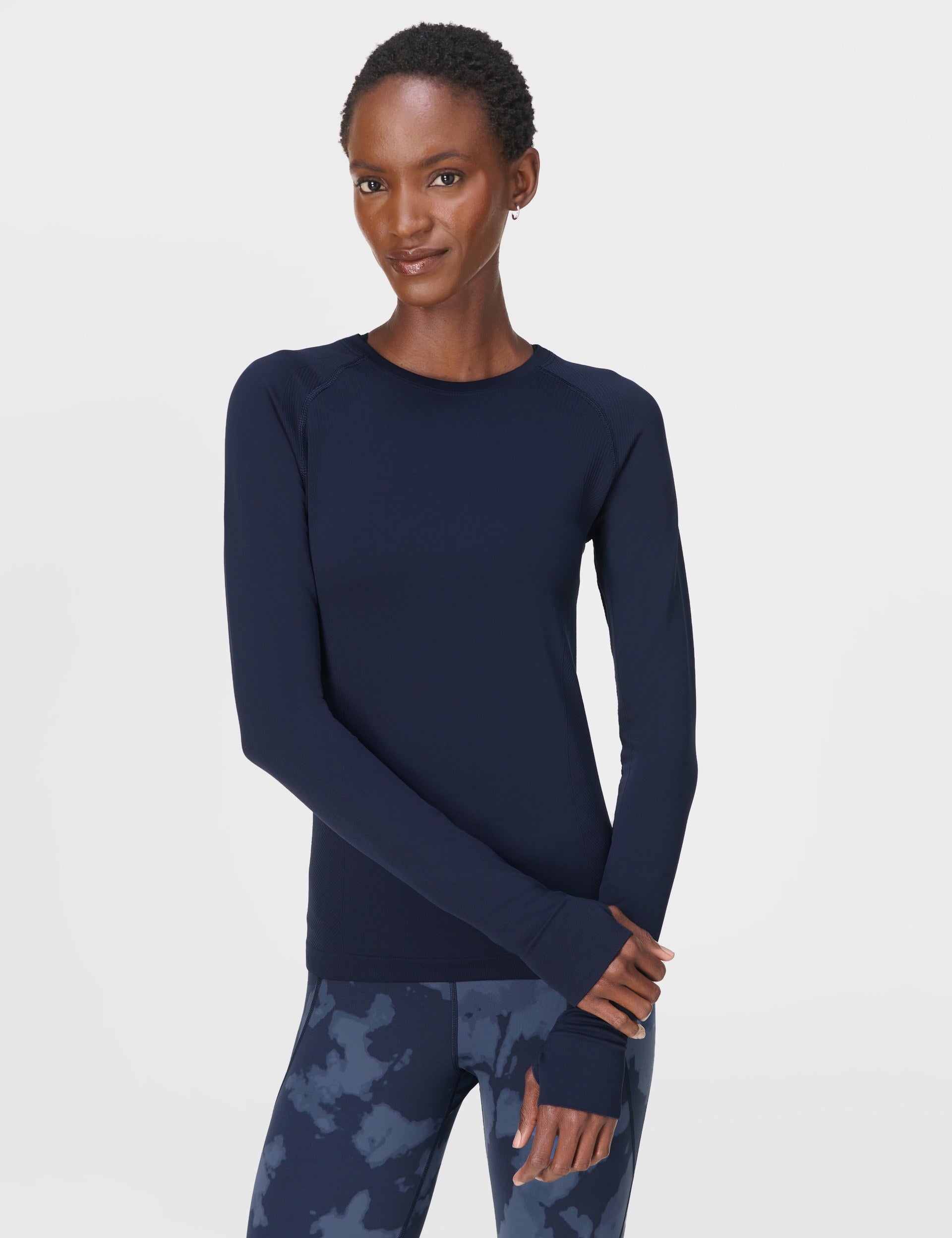 Athlete Seamless Workout Long Sleeve Top Navy Blue
