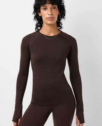 Athlete Textured Stripe Long Sleeve Top - Espresso Brown