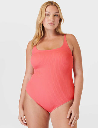 Capri Crinkled Scoop Neck Swimsuit - Coral Pink