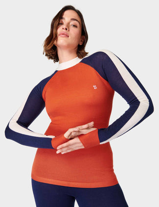 Colour Block Merino Base Layer Top - Firebird