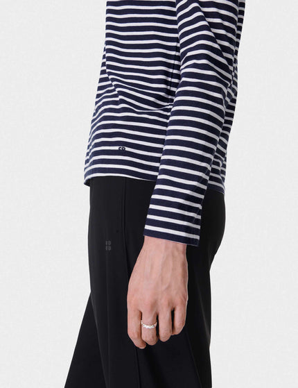 Sweaty Betty Essential Long Sleeve T-Shirt - Navy Blue White Stripeimages4- The Sports Edit