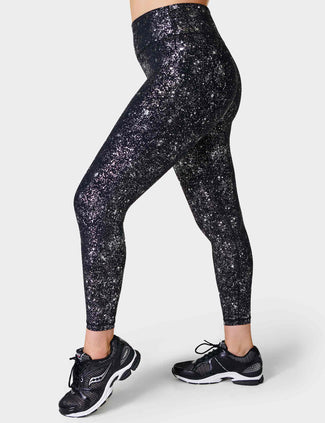Goddess 7/8 Workout Leggings - Black Specklefoil Print