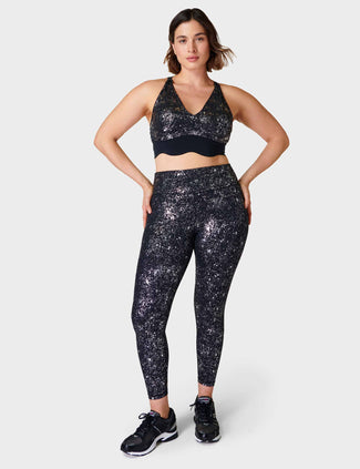 Goddess 7/8 Workout Leggings - Black Specklefoil Print