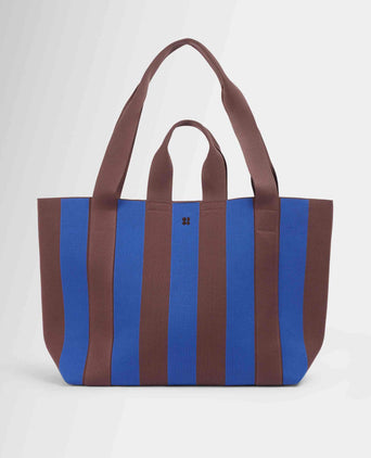 Knitted Stripe Bag - Prussian Blue/Chestnut Brown Stripe