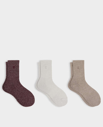 Lurex Crew Socks 3 Pack - Taupe Beige/Malbec Red/Lily White