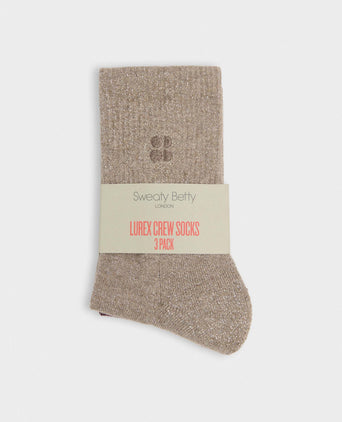Lurex Crew Socks 3 Pack - Taupe Beige/Malbec Red/Lily White