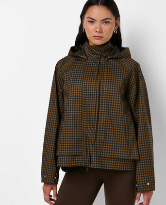 Motion Waterproof Cropped Parka - Brown Mini Check Print