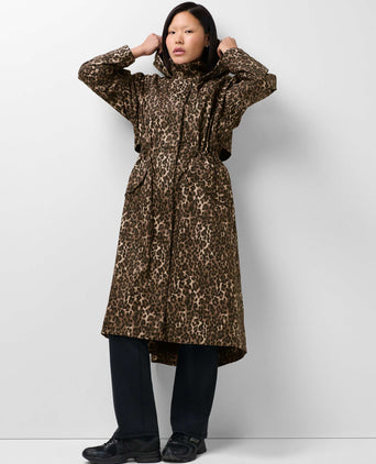Motion Waterproof Longline Parka - Brown Ink Leopard Print