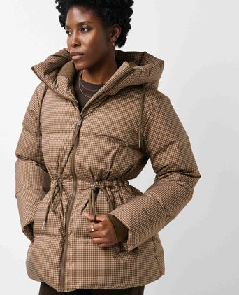 Nimbus Cinched Puffer - Beige Micro Check Print