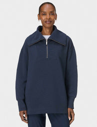 Sweaty Betty | Peaceful Rib Half Zip Sweat - Navy | The Sports Edit