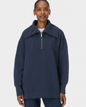Peaceful Rib Half Zip Sweatshirt - Navy Blue