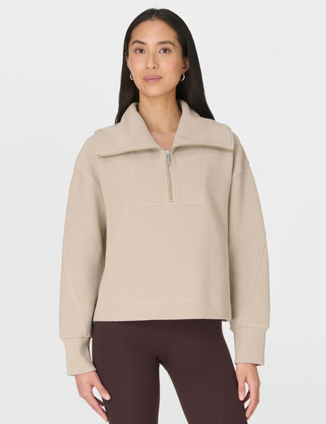 Sweaty Betty | Peaceful Rib 1/2 Zip Crop Sweat Beige | The Sports Edit
