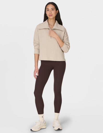 Sweaty Betty Peaceful Ribbed Half Zip Cropped Sweatshirt - Dusk Beigeimages5- The Sports Edit