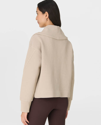Peaceful Ribbed Half Zip Cropped Sweatshirt - Dusk Beige