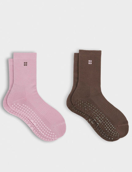 Sweaty Betty Pilates Crew Gripper Sock 2 Pack - Deco Pink/Chestnut Brownimages1- The Sports Edit