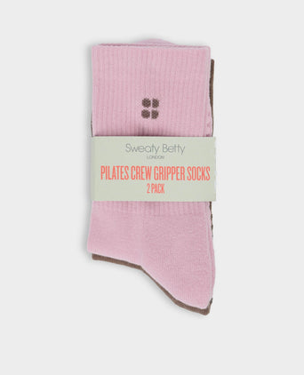 Pilates Crew Gripper Sock 2 Pack - Deco Pink/Chestnut Brown