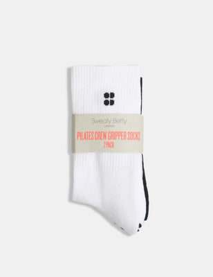 Pilates Crew Gripper Sock 2 Pack - White/Black