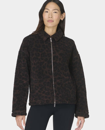 Plush Collared Fleece - Large Brown Leopard Print
