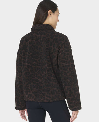 Plush Collared Fleece - Large Brown Leopard Print