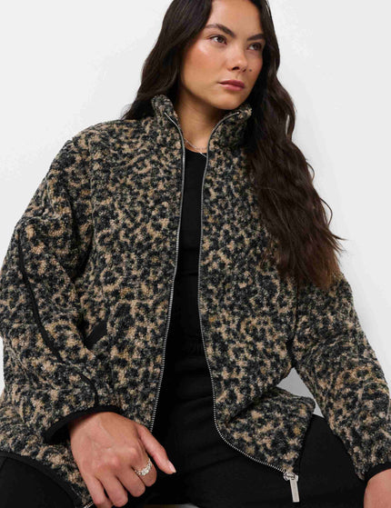 Sweaty Betty Plush Fleece Contrast Zip Up - Brown Ink Leopard Printimages5- The Sports Edit