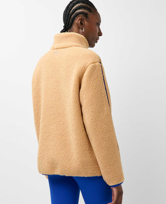 Plush Fleece Contrast Zip Up - Desert Beige/Prussian Blue