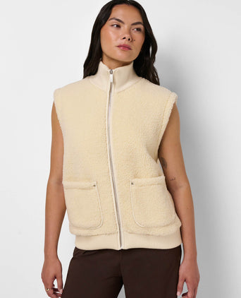 Plush Fleece Ribbed Gilet - Ecru Beige