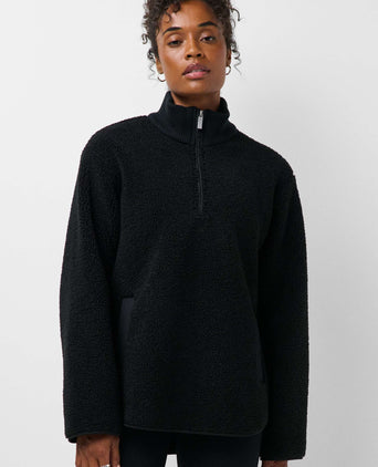 Plush Fleece Ribbed Half Zip - Black