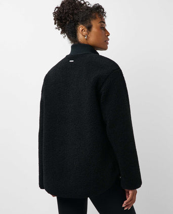 Plush Fleece Ribbed Half Zip - Black