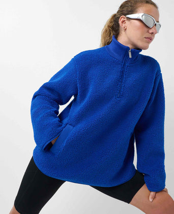 Plush Fleece Ribbed Half Zip - Prussian Blue