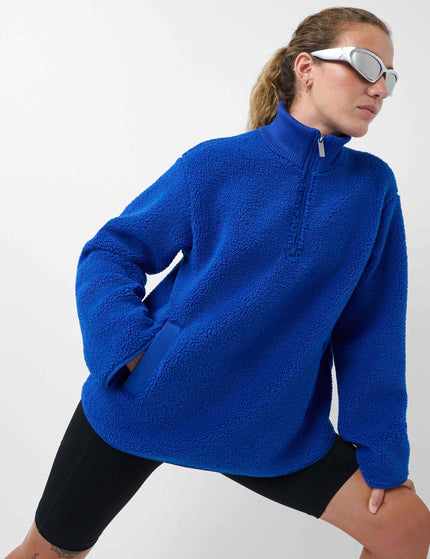 Plush Fleece Ribbed Half Zip - Prussian Blue