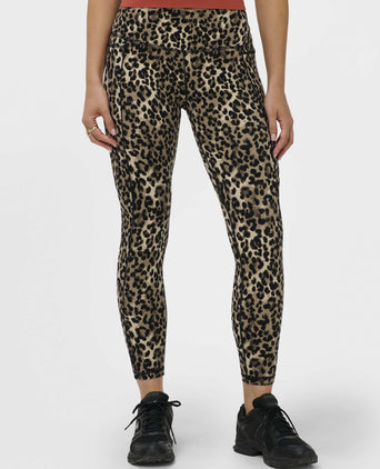 Power 7/8 Piping Workout Leggings - Brown Ink Leopard Print