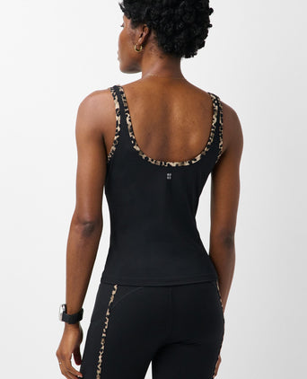Power Contrast Binding Tank - Black Brown Ink Leopard Print