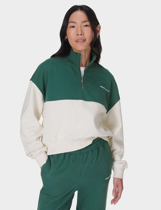 Revive Crop Half Zip - Glade Green Colour Block