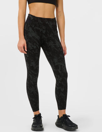 Runner's High Power 7/8 Leggings - Black Cliff Face Print