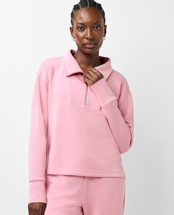 Sand Wash Half Zip Crop Sweatshirt - Deco Pink