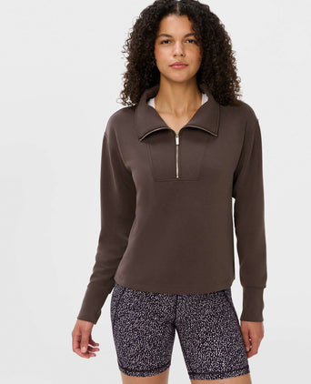 Sand Wash Half Zip Crop Sweatshirt - Espresso Brown