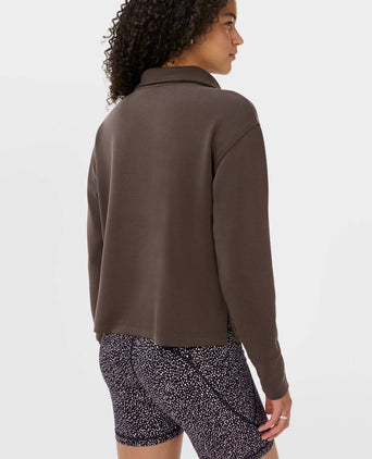 Sand Wash Half Zip Crop Sweatshirt - Espresso Brown