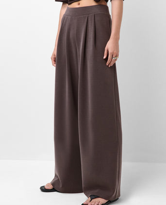 Sand Wash Wide Leg Trousers - Espresso Brown
