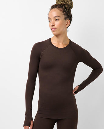 Seamless Textured Long Sleeve Top - Espresso Brown