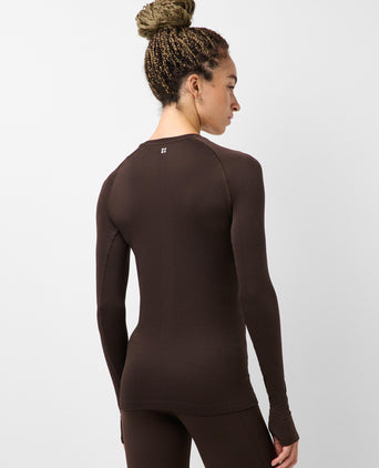 Seamless Textured Long Sleeve Top - Espresso Brown
